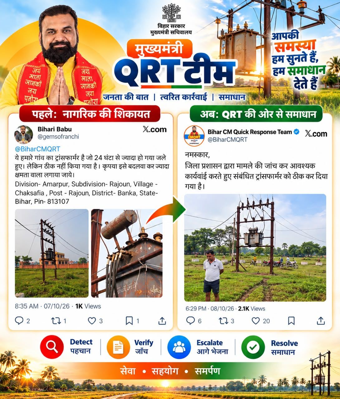 बांका जिले के चकसफिया गांव में लगा ट्रांसफार्मर, जिसे जिला प्रशासन की कार्रवाई के बाद ठीक कर दिया गया।