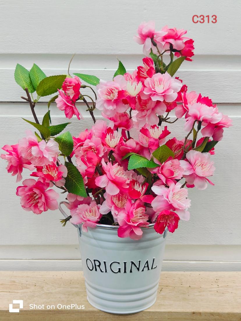 প্রিমিয়াম মেটাল টব সহ ১২" আর্টিফিশিয়াল ফুল ট্রি সেট | রাবার ফুলের স্টাইলিশ ডেকোর।