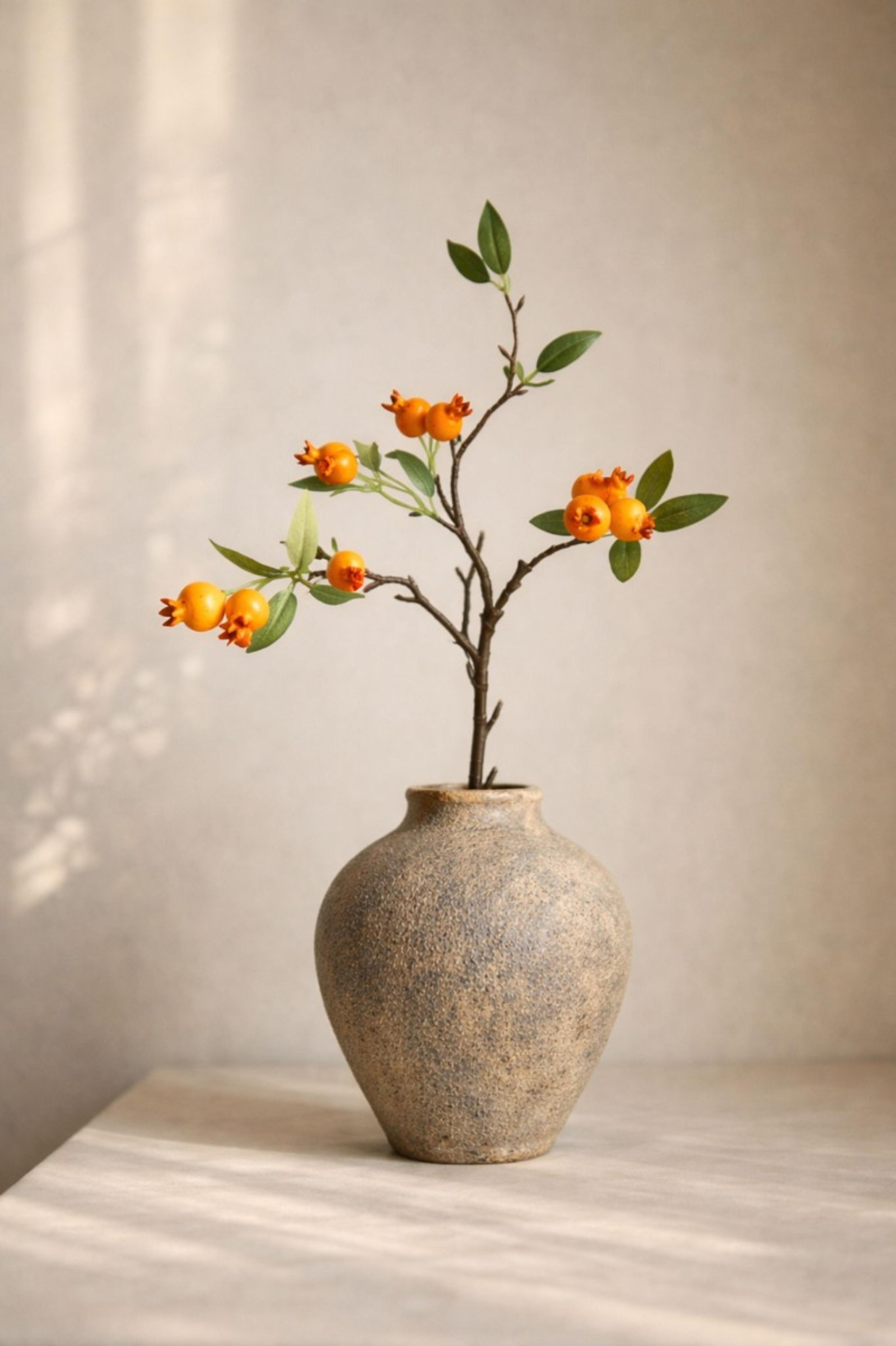 Artificial Pomegranate  Branch with Flowers and  Leaves, Wedding Dec oration, Fake Flower  Crafts, Home Floral  Decor, Autumn Rustic  Fruits, Gift | per stick