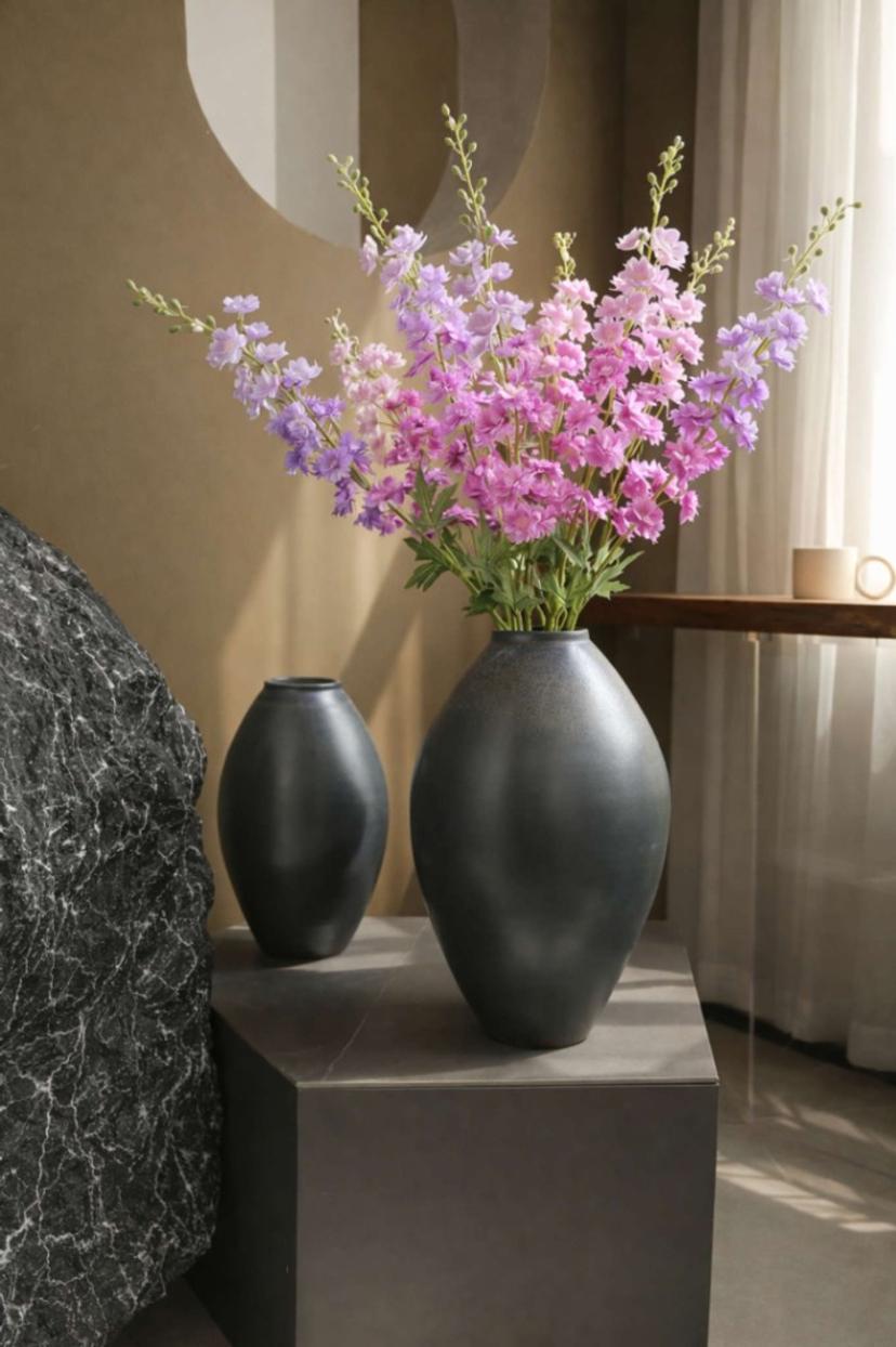 Fake Delphinium with  Leaves, Silk Delphinium  Flowers, Artificial Flower  Crafts, Lotus color Blo om for Bridal Bouquets,  Wedding Arrangement  Centerpiec | per stick