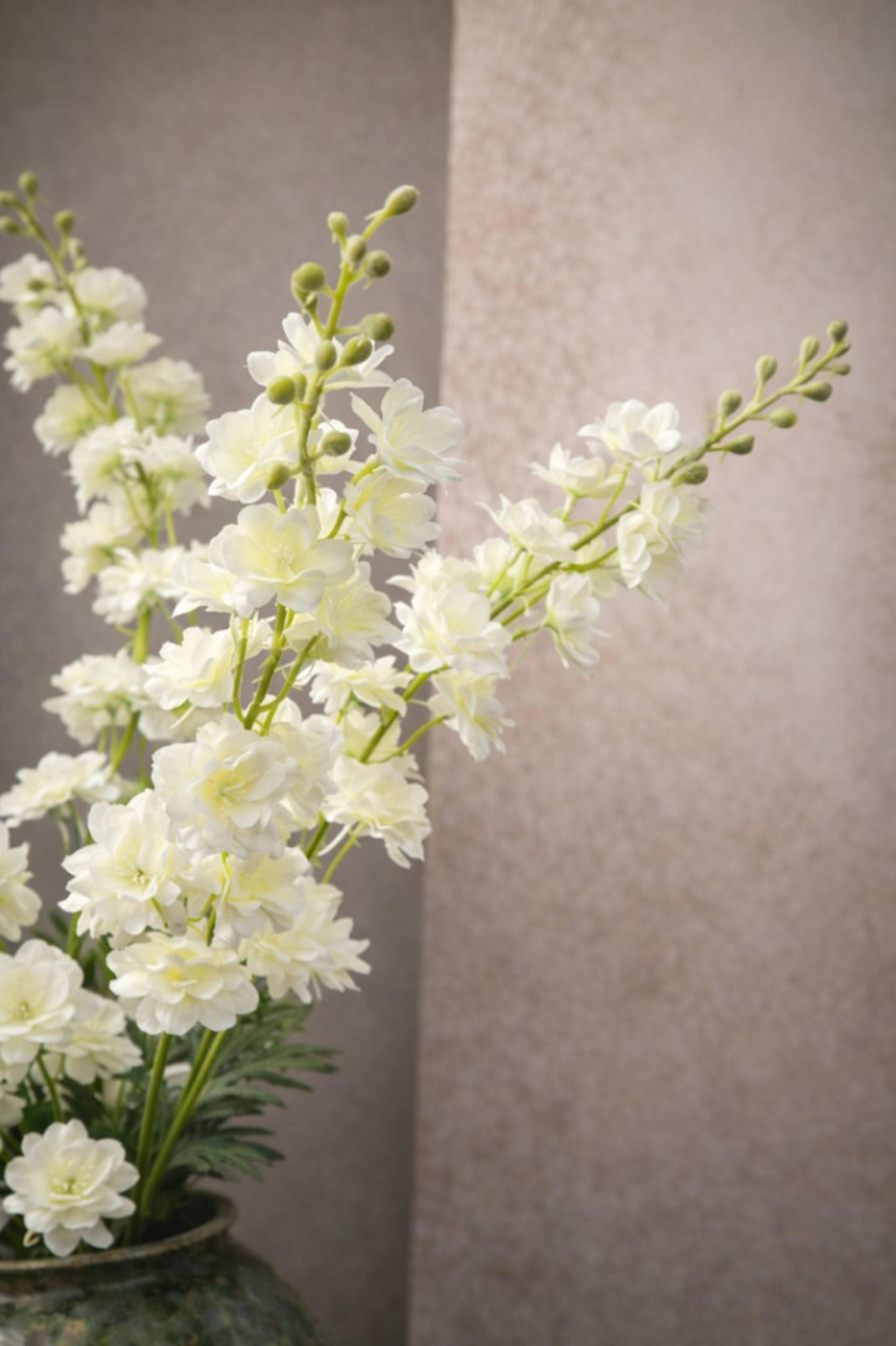 Fake Delphinium with  Leaves, Silk Delphinium  Flowers, Artificial Flower  Crafts, White Bloom for  Bridal Bouquets, Weddi ng Arrangement  Centerpiece | per stick