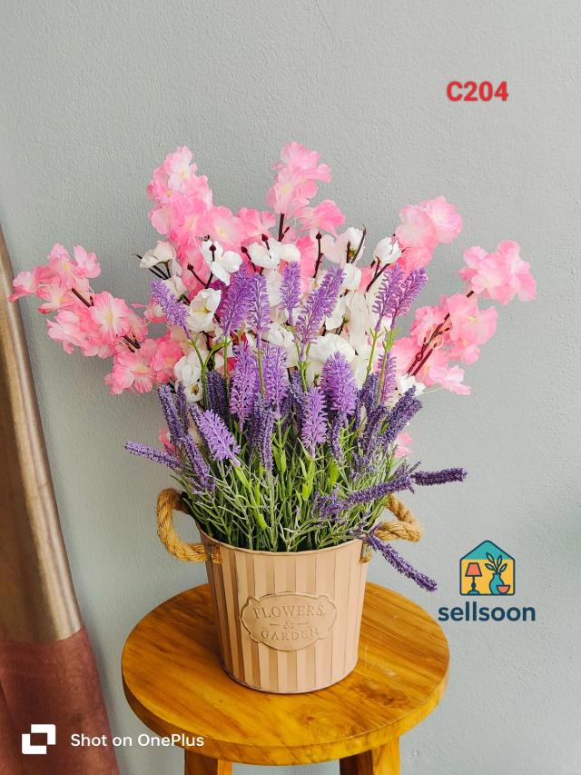 Premium Rubber Artificial Flower Set with Metal Pot (20 Inch Decorative Table Plant)