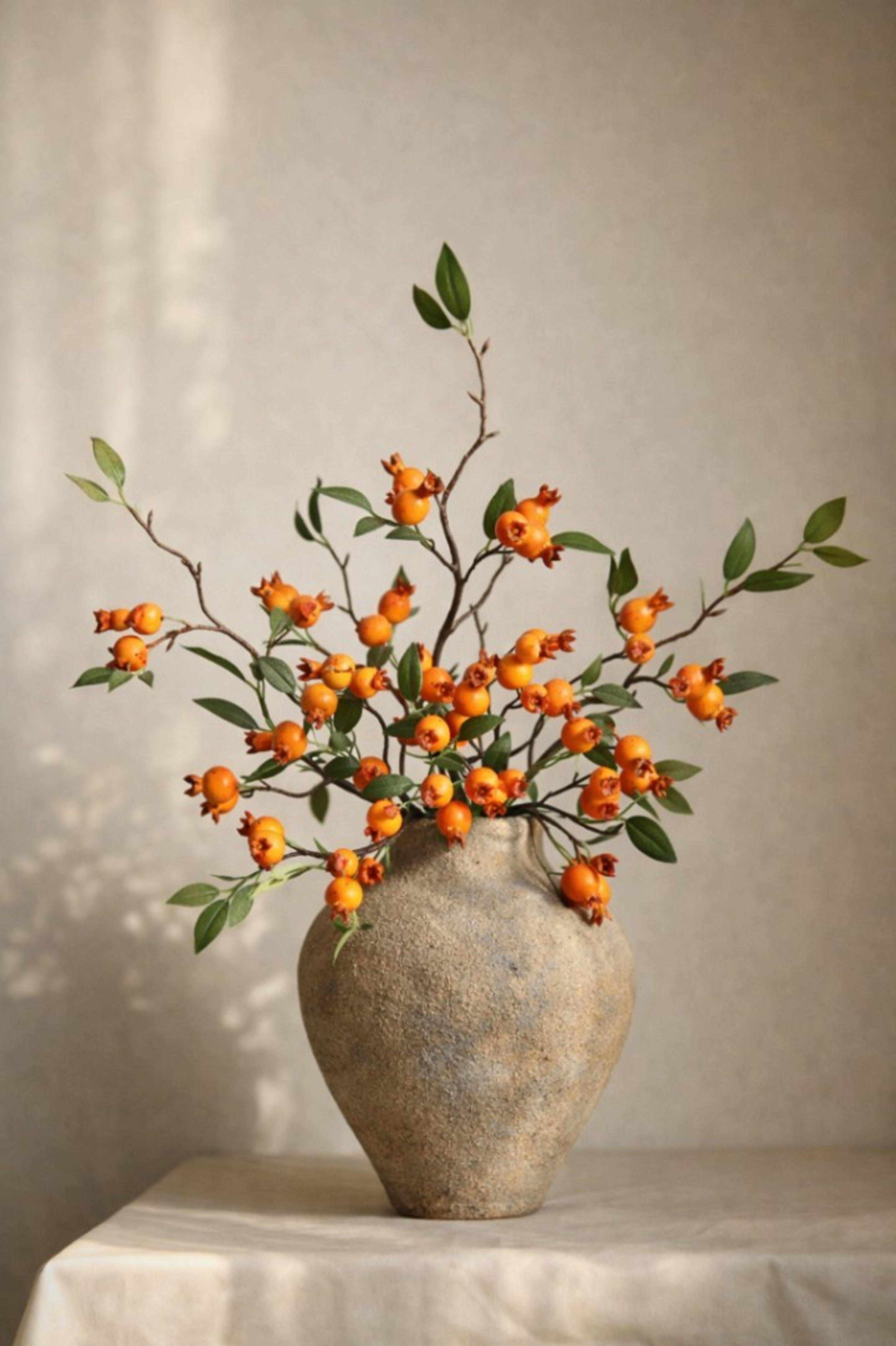 Artificial Pomegranate  Branch with Flowers and  Leaves, Wedding Dec oration, Fake Flower  Crafts, Home Floral  Decor, Autumn Rustic  Fruits, Gift | per stick