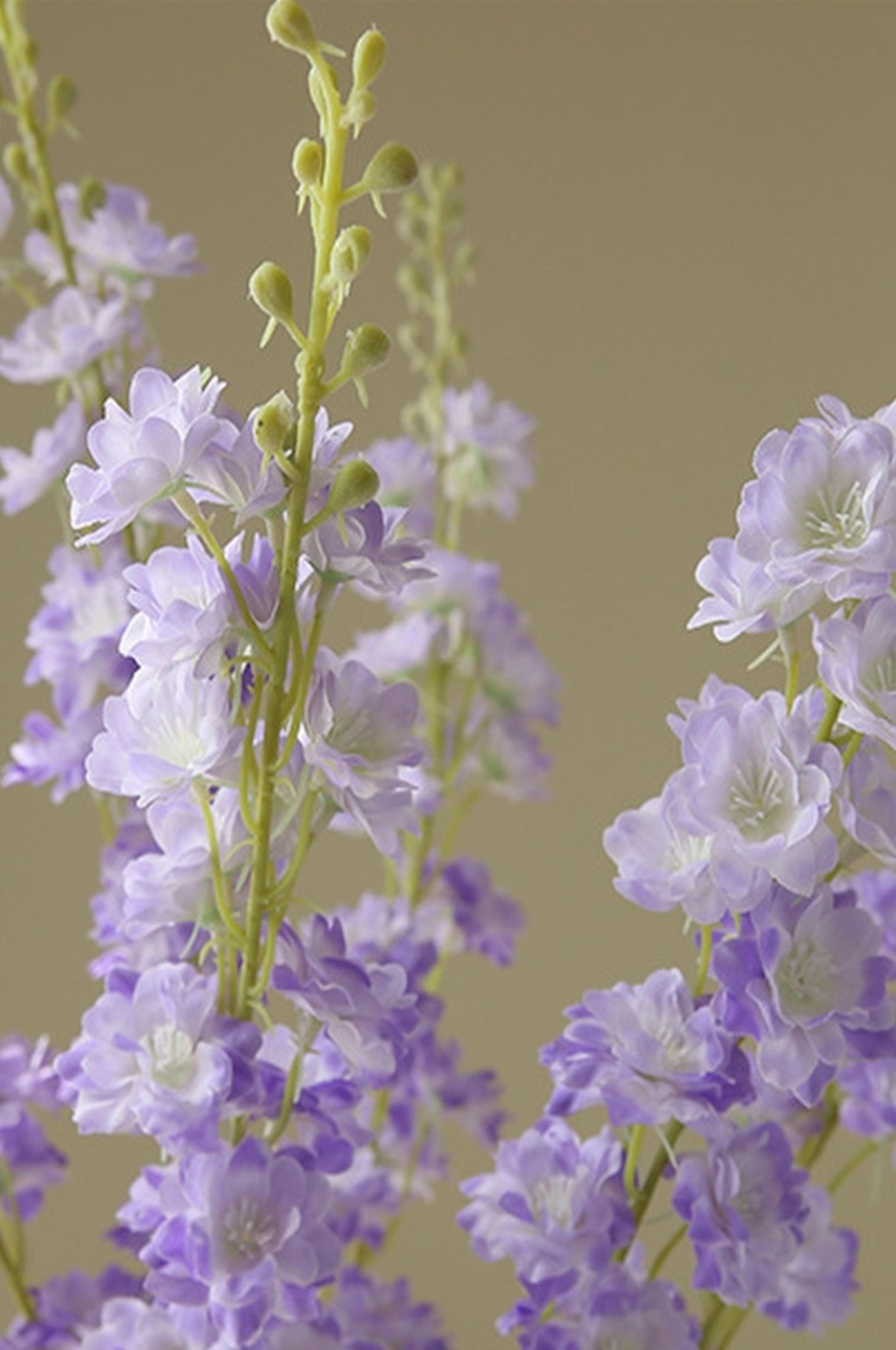 Fake Delphinium with Leaves, Silk Delphinium Flowers, Artificial Flower Crafts, Bloom for Bridal Bouquets, Wedding Arrangement Centerpiece | per stick