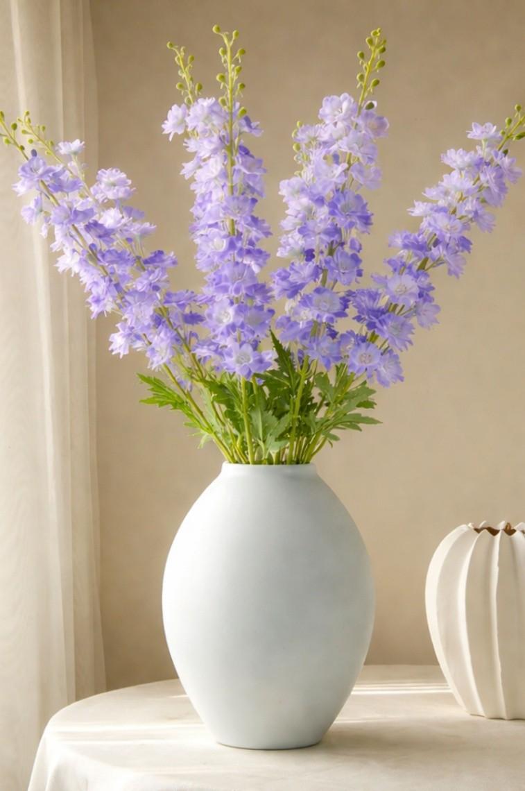 Fake Delphinium with Leaves, Silk Delphinium Flowers, Artificial Flower Crafts, Bloom for Bridal Bouquets, Wedding Arrangement Centerpiece