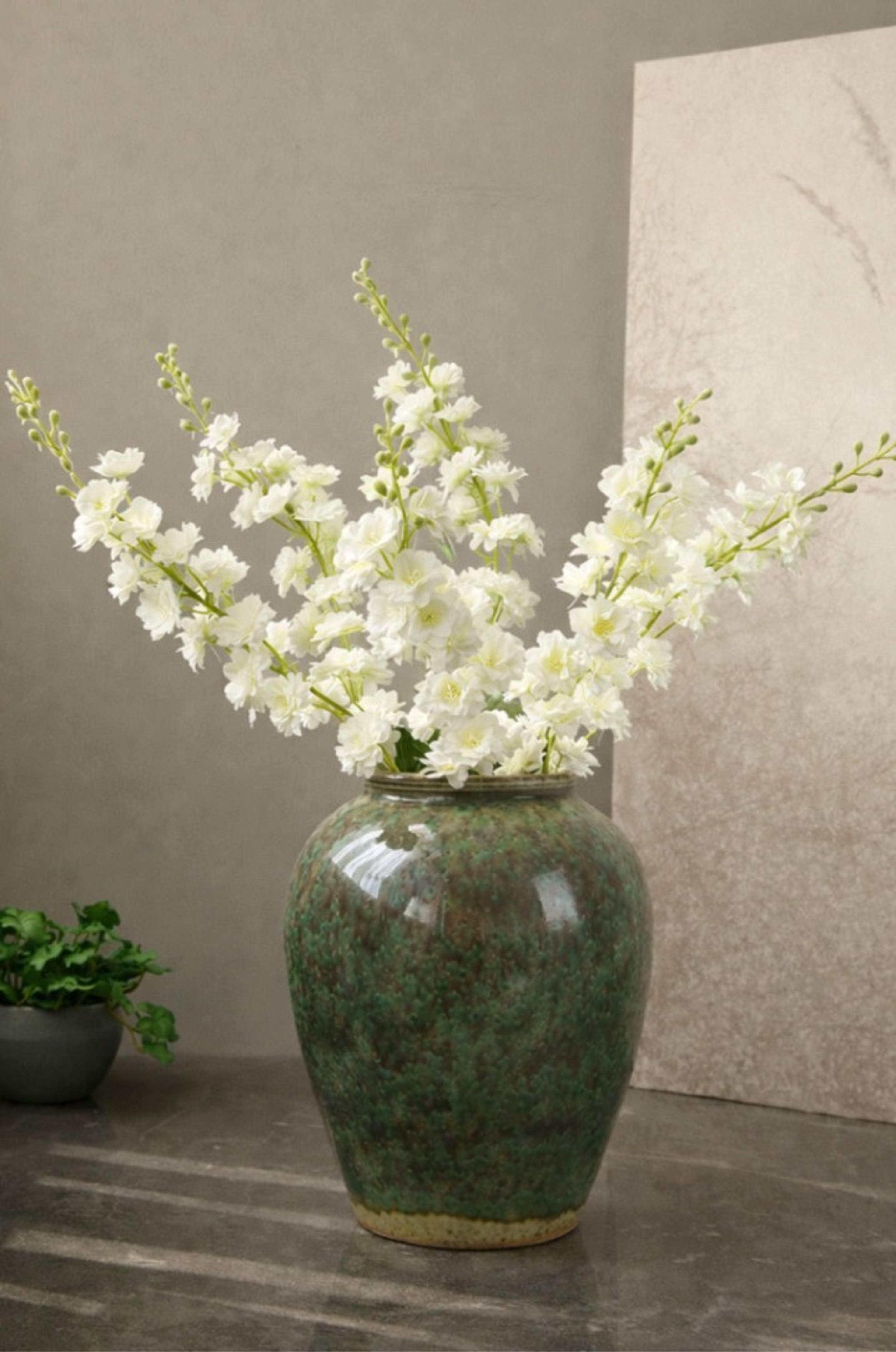 Fake Delphinium with  Leaves, Silk Delphinium  Flowers, Artificial Flower  Crafts, White Bloom for  Bridal Bouquets, Weddi ng Arrangement  Centerpiece | per stick