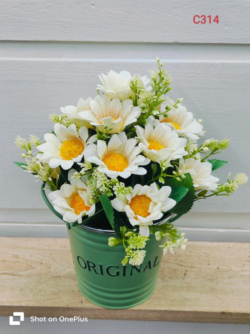 প্রিমিয়াম মেটাল টব সহ ১০" আর্টিফিশিয়াল ফুল সেট | রাবার ফুলের স্টাইলিশ ডেকোর।