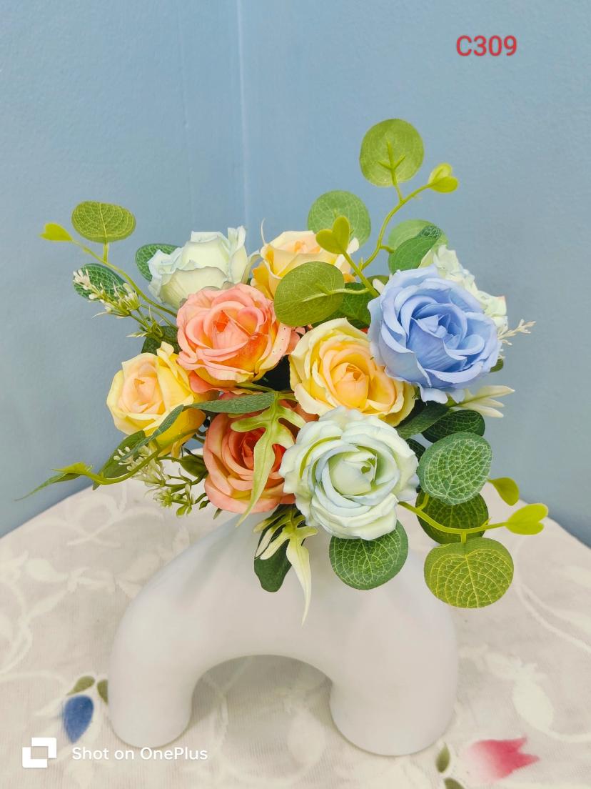 প্রিমিয়াম রাবার কোটেড ফুলের আর্টিফিশিয়াল ফ্লাওয়ার | ১৪" টবসহ ফাইবার পট ডেকোর।