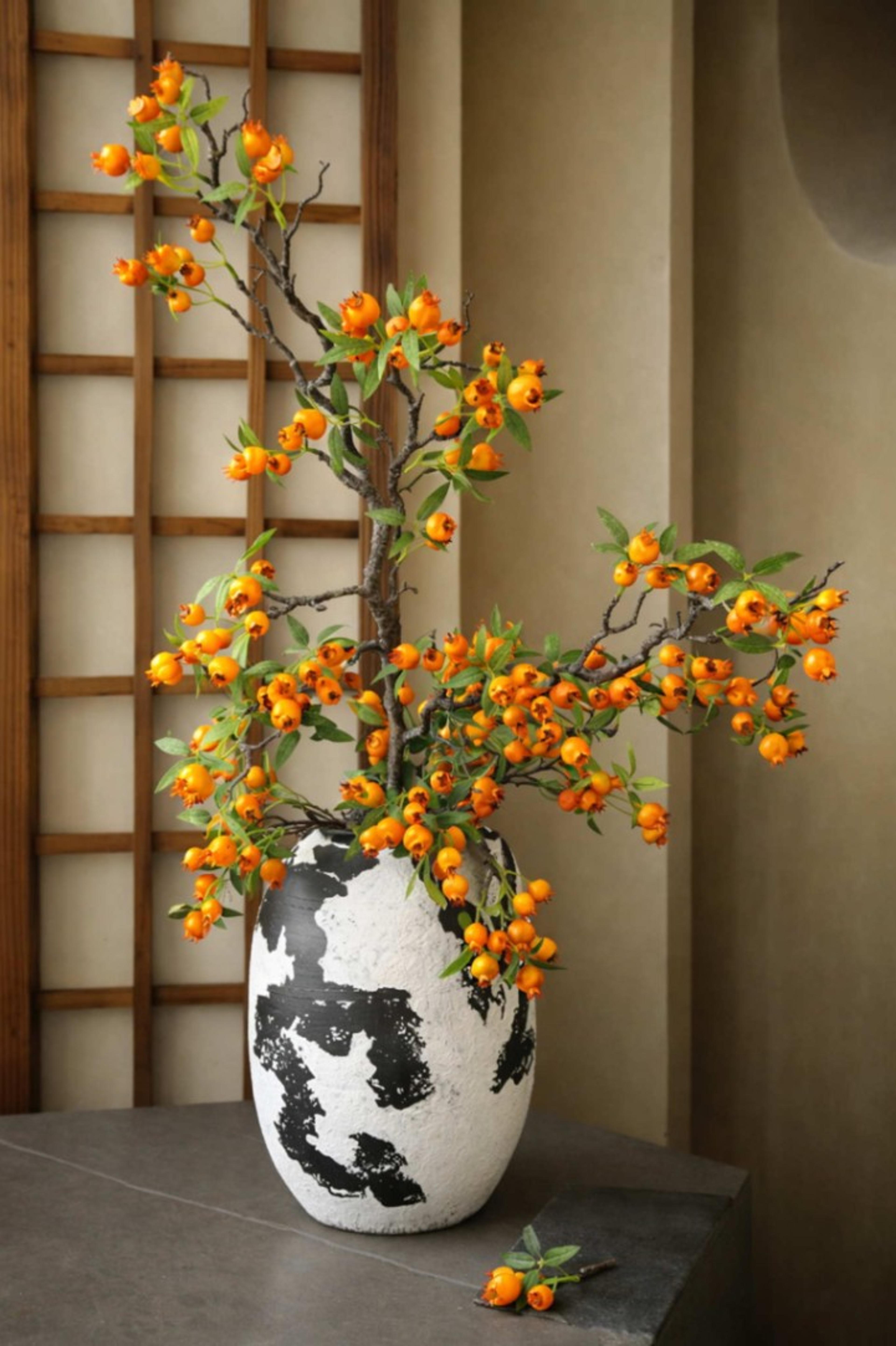 Artificial Pomegranate  Branch with Flowers and  Leaves, Wedding Dec oration, Fake Flower  Crafts, Home Floral  Decor, Autumn Rustic  Fruits, Gift | per stick