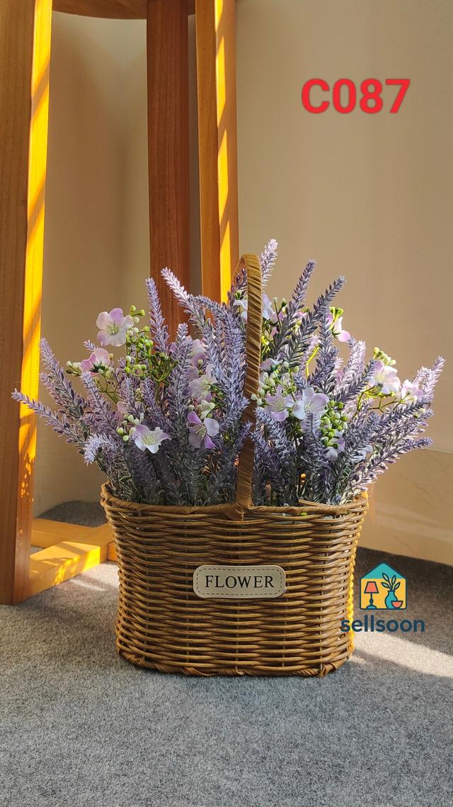 প্রিমিয়াম রাবার ফুলের আর্টিফিশিয়াল ফুল সেট | ২৭" টবসহ বেতের পট ডেকোর।