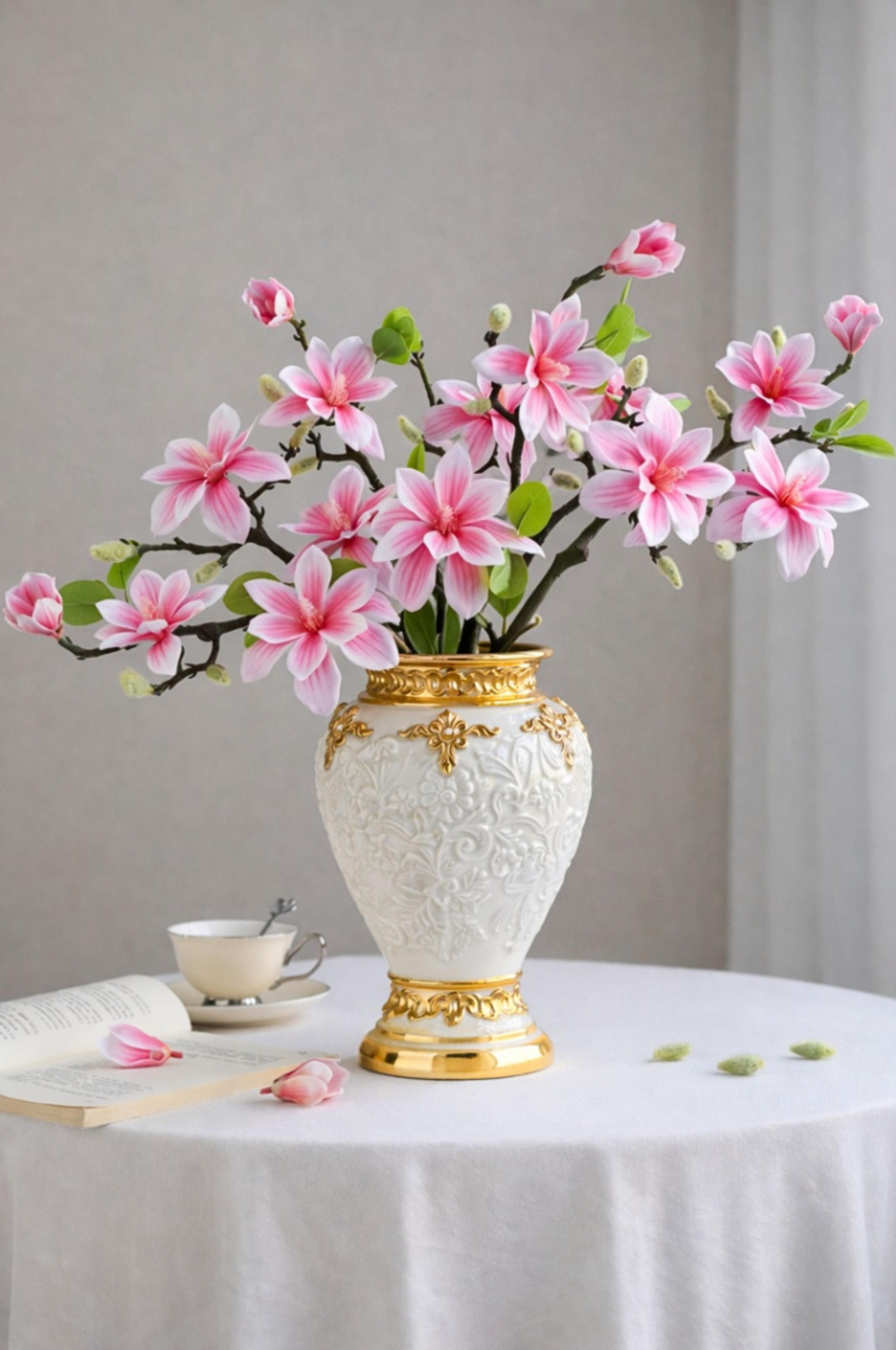 Chinese Silk Artificial Ma gnolia Flower Branch ,  Artificial Orchid Branc hes, Homee Stylists,  Event Planners ,Weddi ng Decoration, Elegant  Floral Stems, Decorative  Flower , Artificial Orchid | per Stick