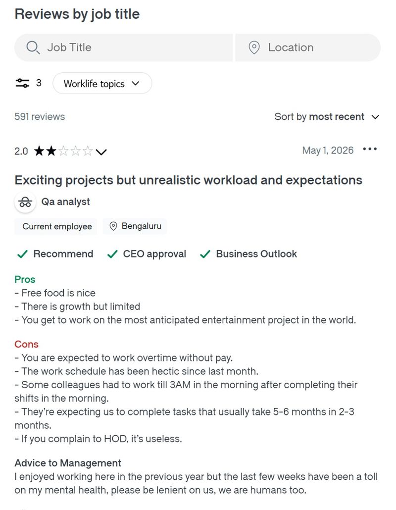 Rockstar Games employee review at Glassdoor