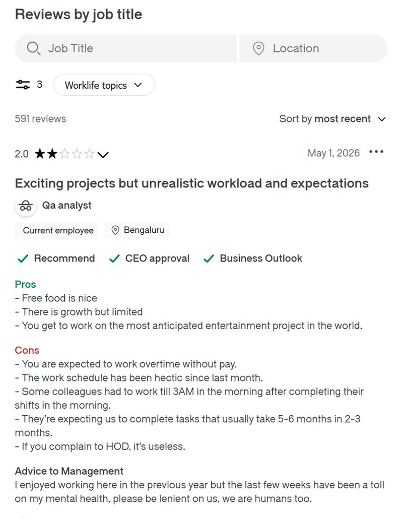 Rockstar Games employee review at Glassdoor
