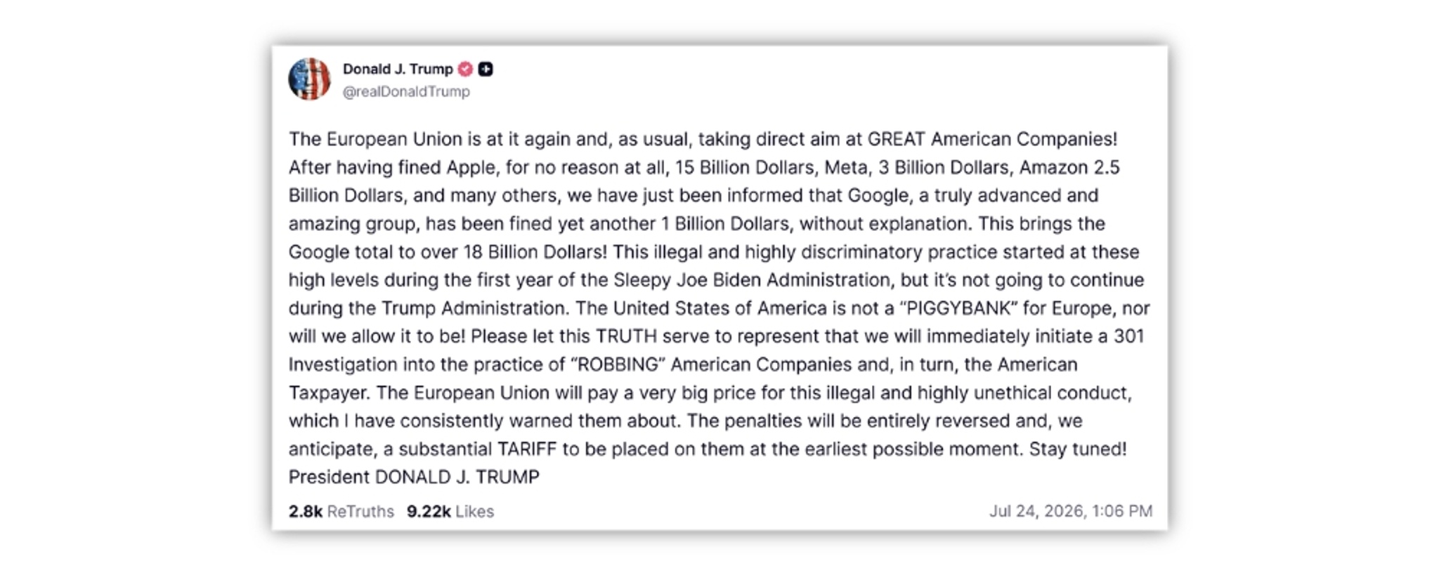 The EU’s Latest Google Fine Confirms the DMA Was Built to Target American Success