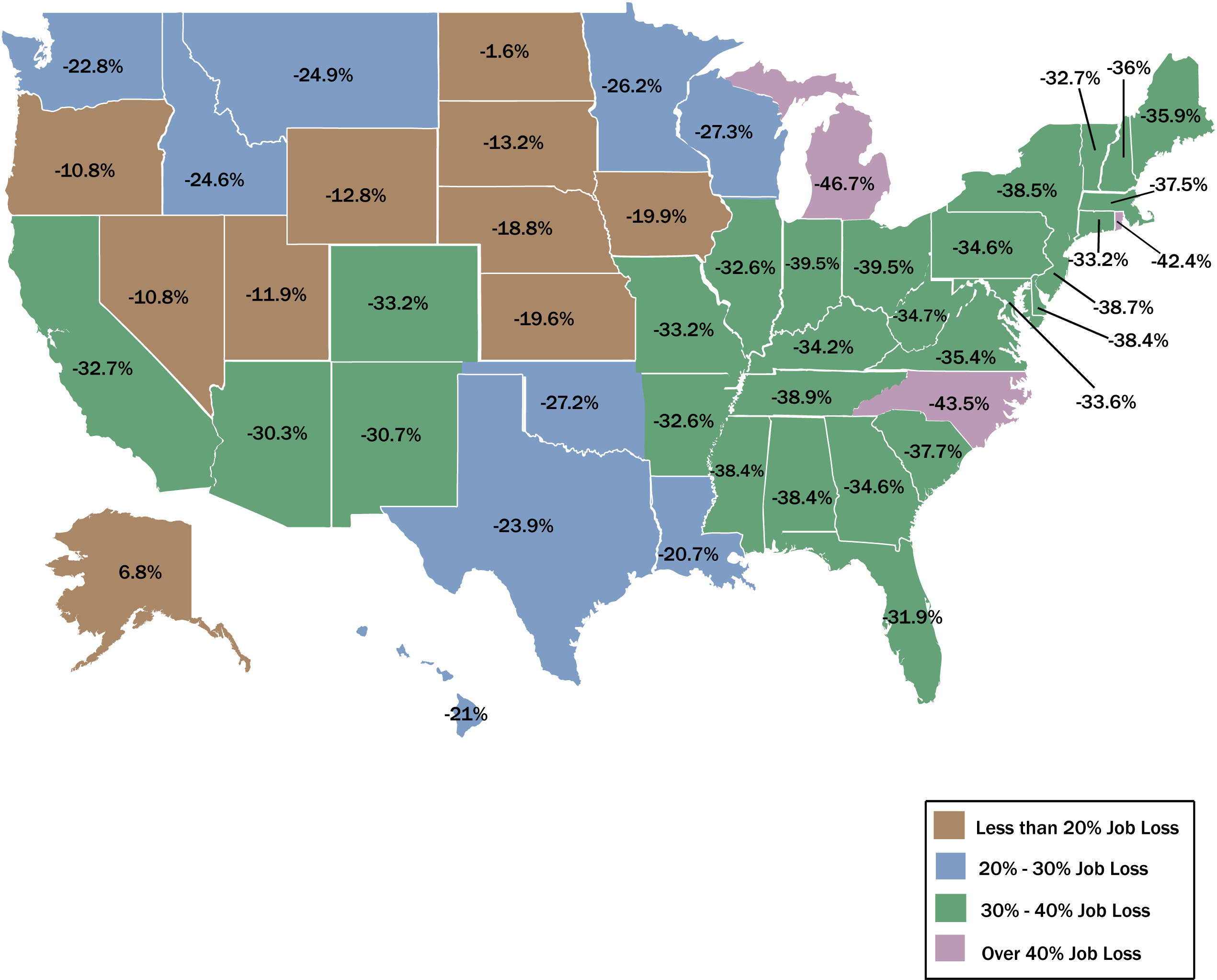 Manufacturing Job Losses by State in the Last Decade