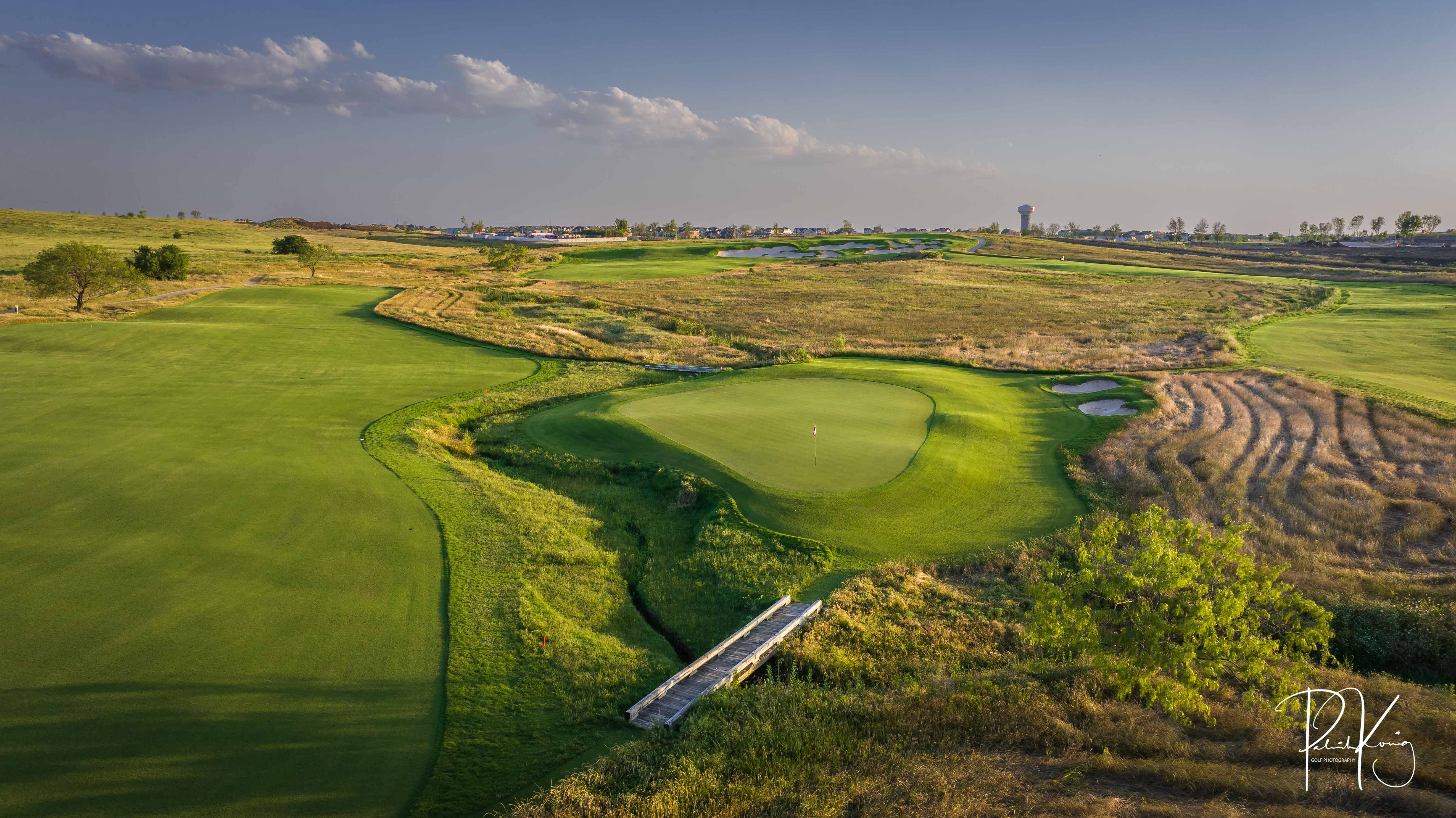 Aerial view of Fields Ranch East fairways and greens