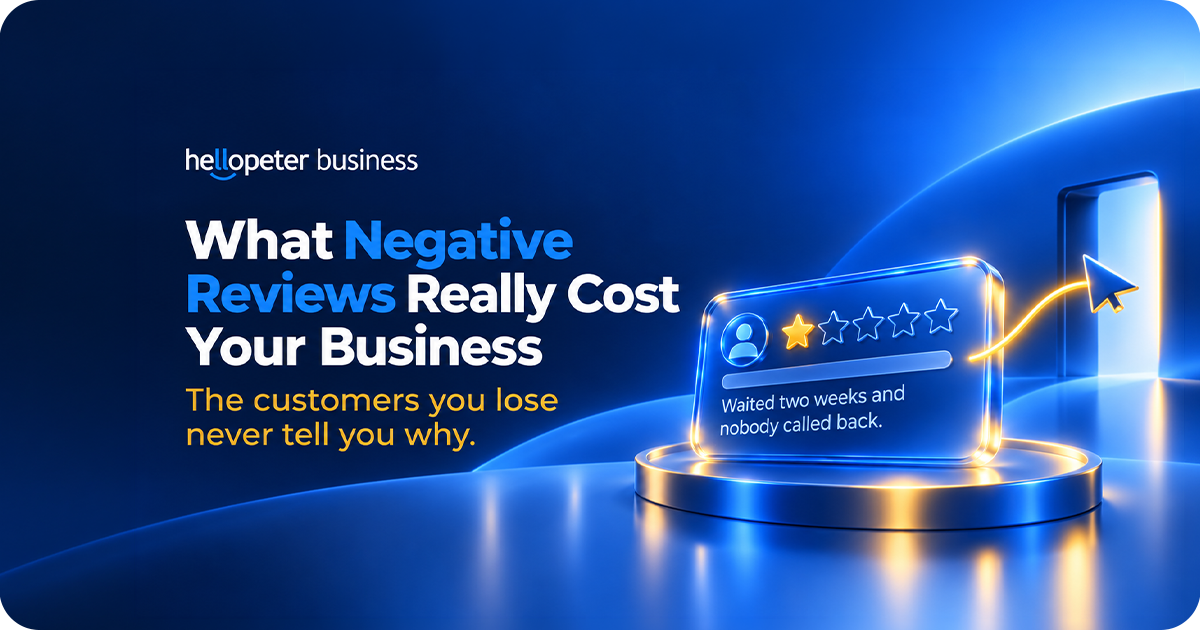 A customer reading a negative review and choosing a competitor, with the numbers behind the decision