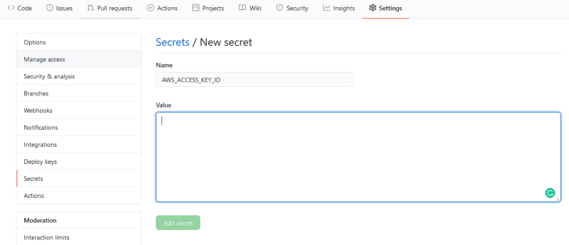 GitHub secrets