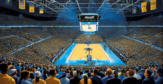 A lively Memphis Grizzlies home game at the FedExForum, featuring enthusiastic fans and illuminated court.