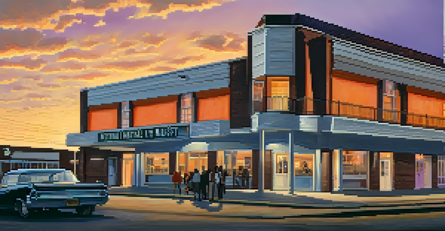 Exterior view of the National Civil Rights Museum at sunset with the Lorraine Motel in the foreground and people reflecting.