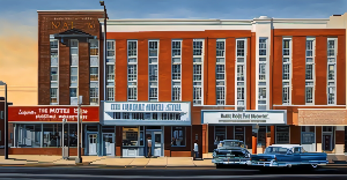 A view of the National Civil Rights Museum at the Lorraine Motel with a glowing sign and visitors reflecting on exhibits.