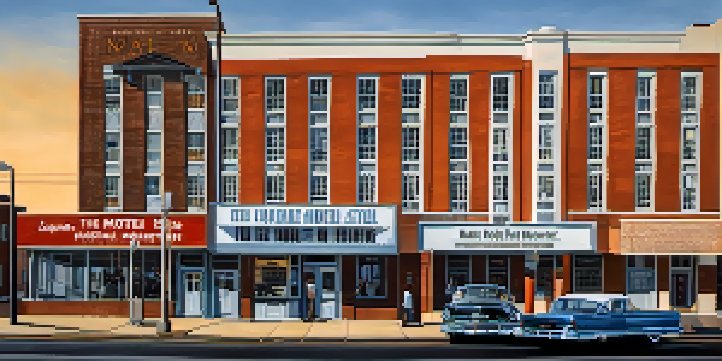 A view of the National Civil Rights Museum at the Lorraine Motel with a glowing sign and visitors reflecting on exhibits.
