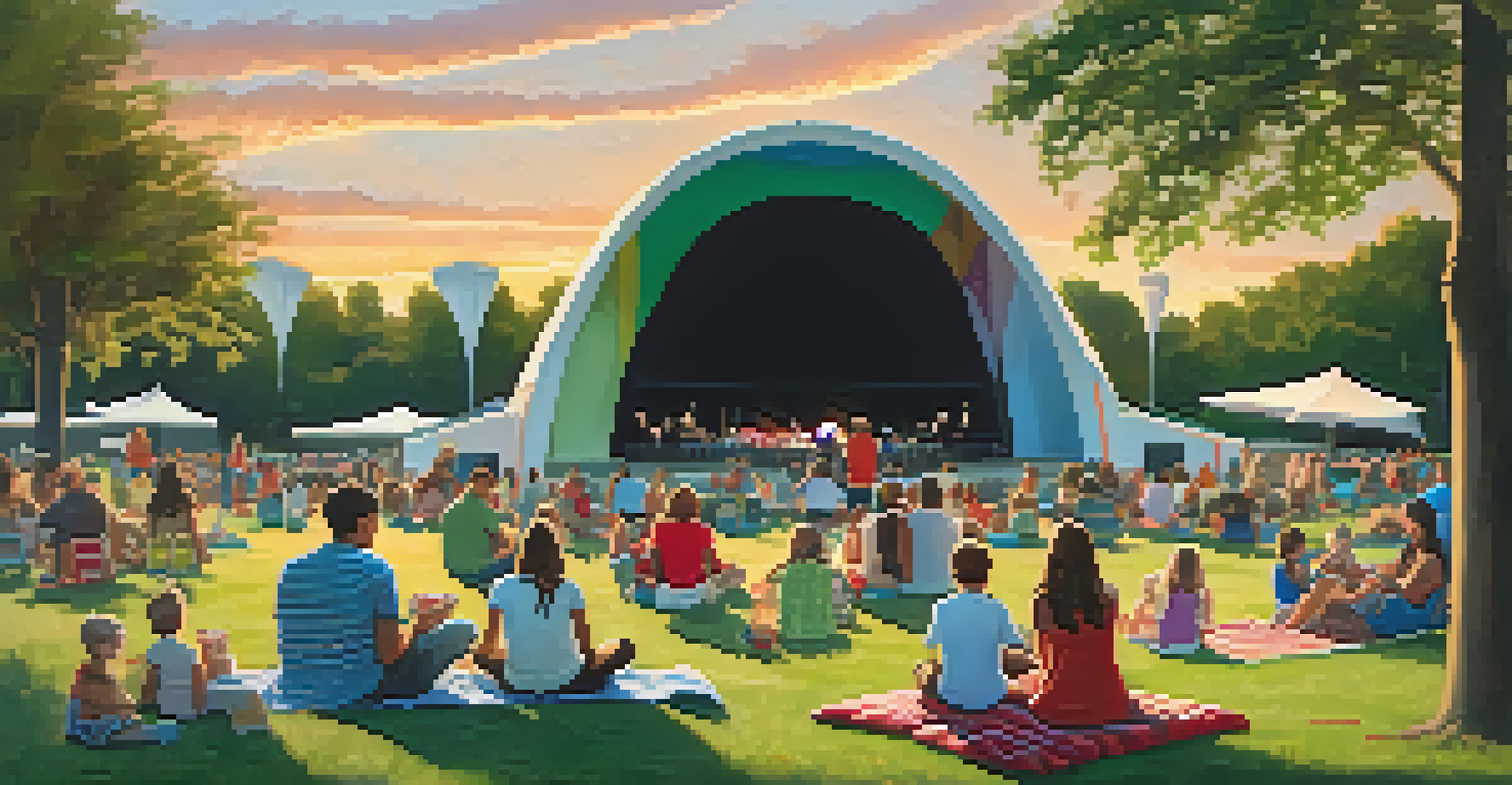 A family enjoying a picnic while listening to live music at the Levitt Shell Summer Concert Series in Memphis.