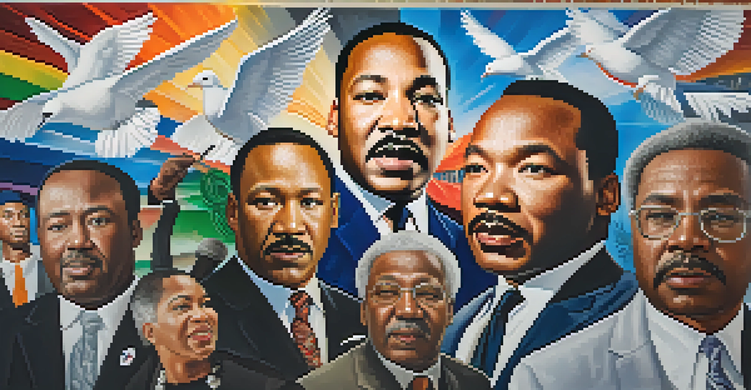 A colorful mural of Dr. Martin Luther King Jr. and civil rights leaders, symbolizing unity and justice.