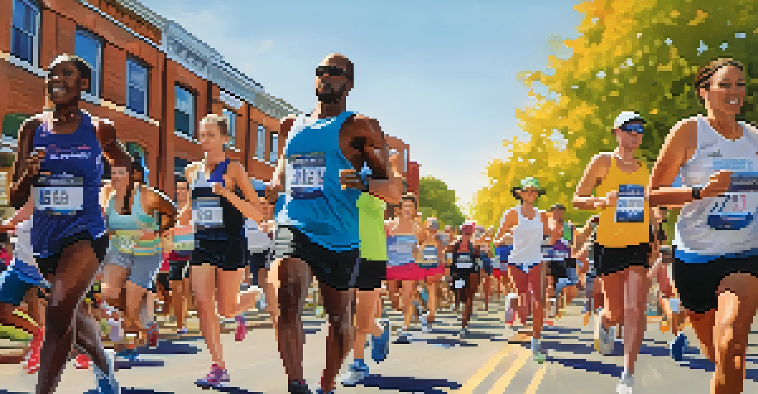 Participants running in a Memphis marathon event with supportive crowds and scenic landmarks in the background.