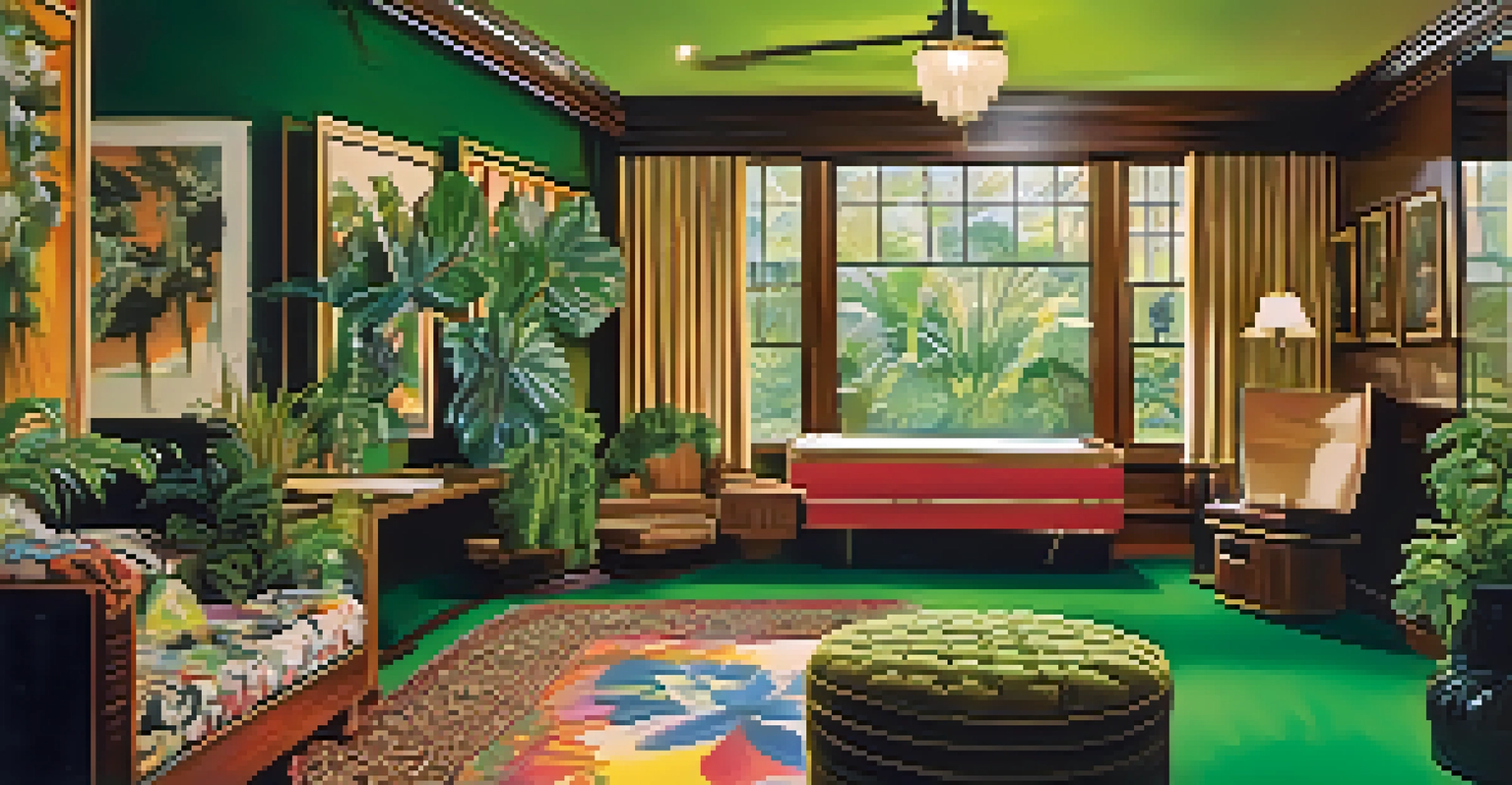 The Jungle Room at Graceland, featuring colorful décor and warm lighting, reflecting Elvis Presley's unique style.