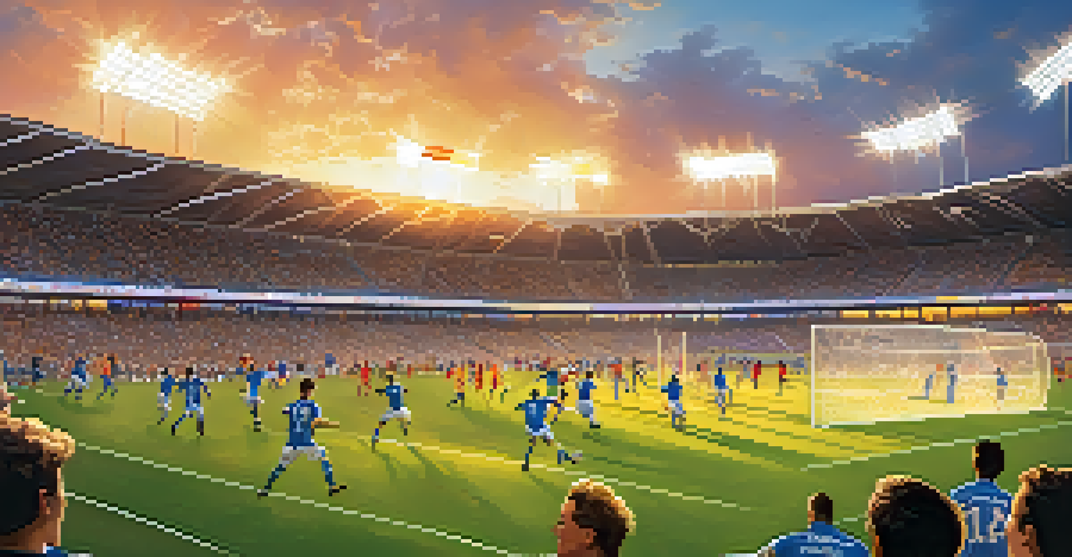 An exciting soccer match featuring Memphis Soccer Club with players in action, fans cheering, and a sunset backdrop.