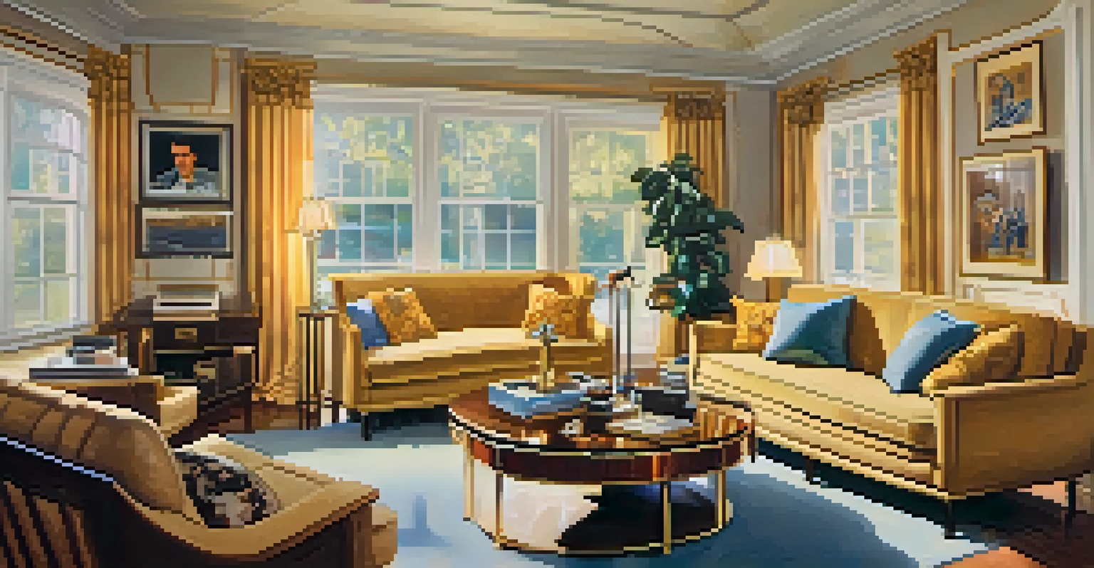 A cozy interior view of Graceland's living room, showcasing vintage furnishings and Elvis memorabilia in warm lighting.