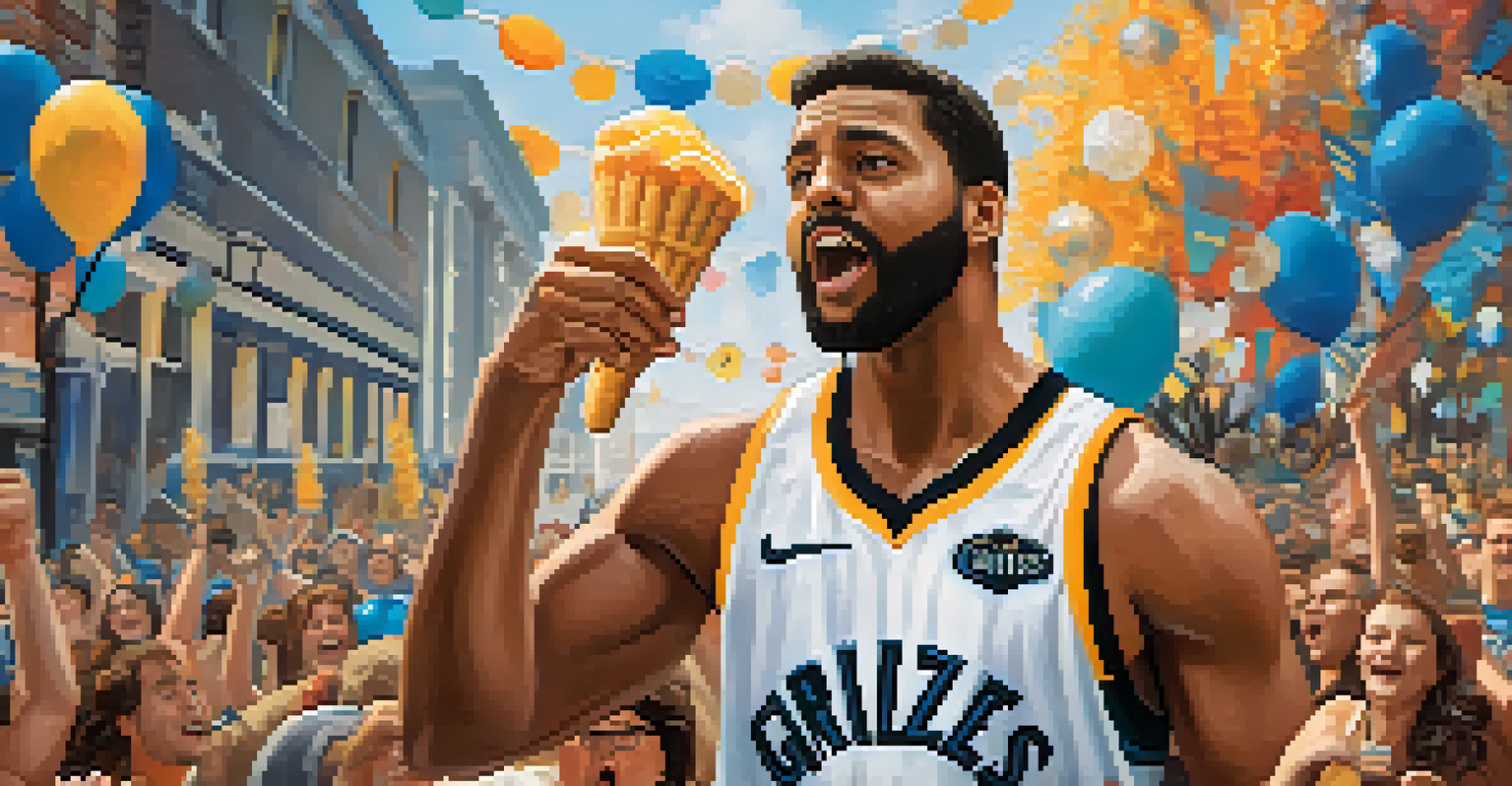 A dedicated Memphis Grizzlies fan with a foam finger and jersey, displaying excitement on game day.