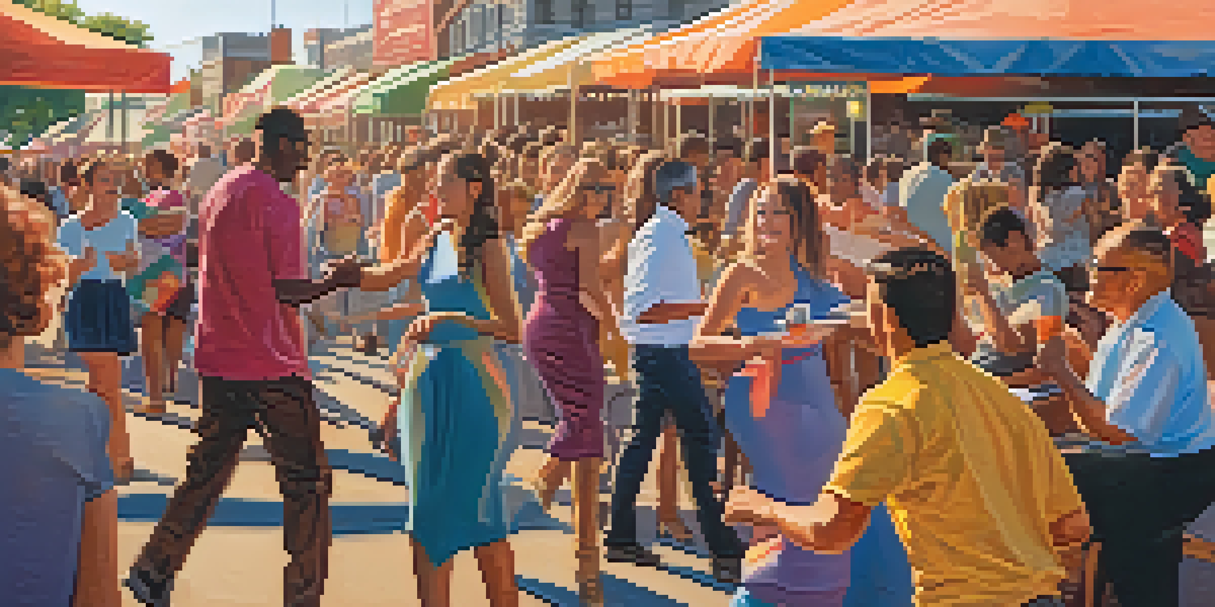 A lively outdoor festival in Memphis with a crowd enjoying live music and local food stalls.