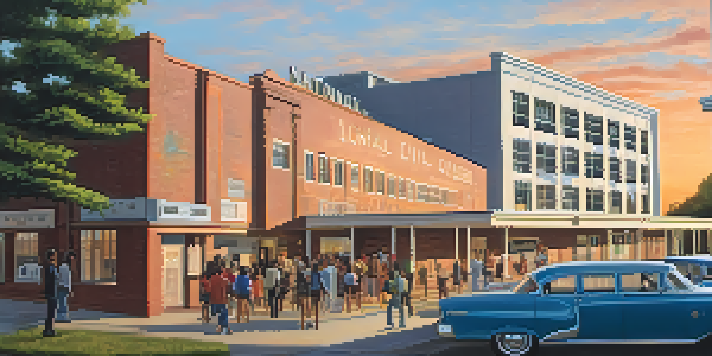 The National Civil Rights Museum viewed from the outside during sunset, with people of different backgrounds entering the museum.