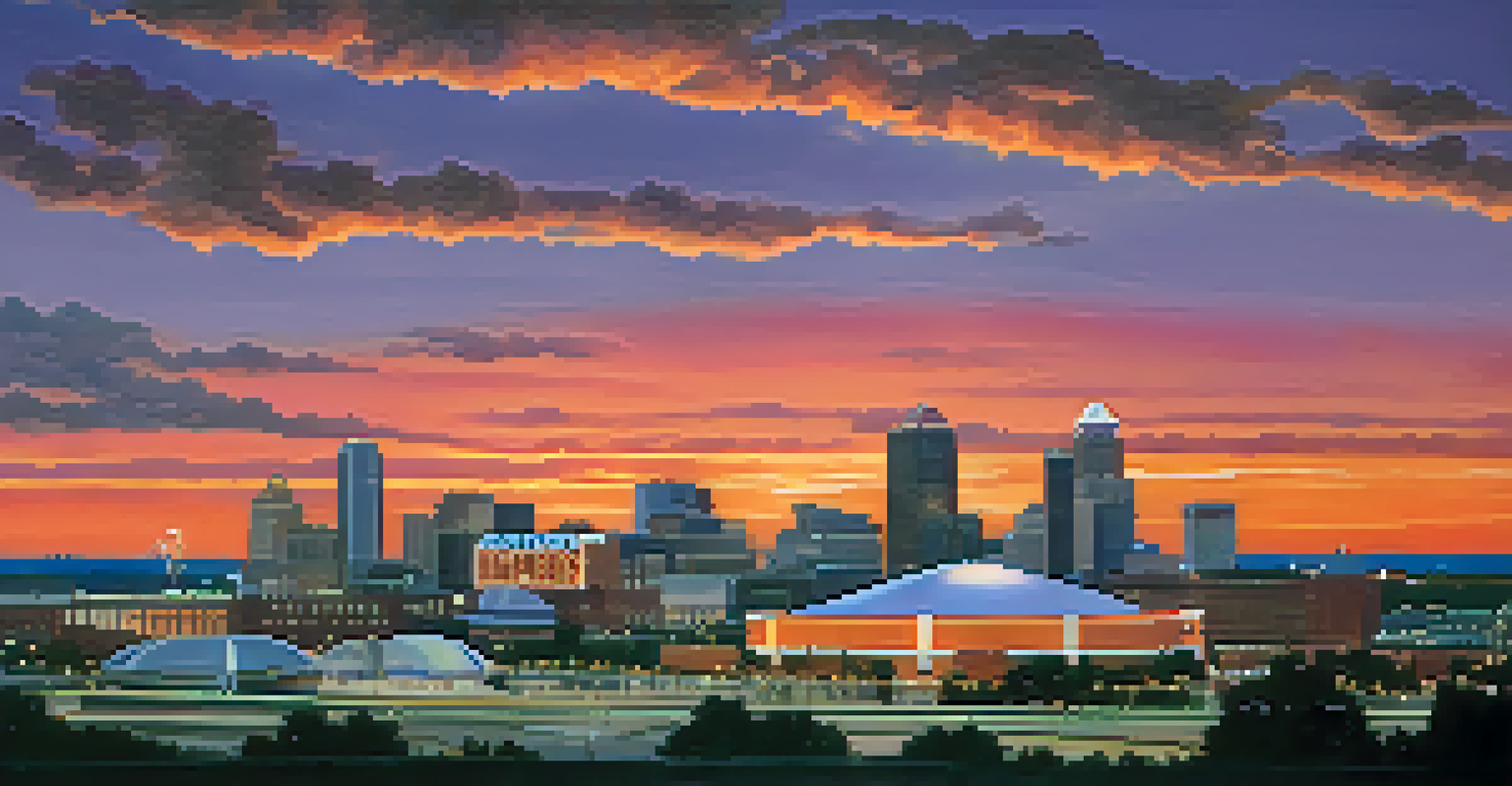 A beautiful sunset over Memphis skyline with the silhouette of FedExForum, representing the city's connection to the Grizzlies.