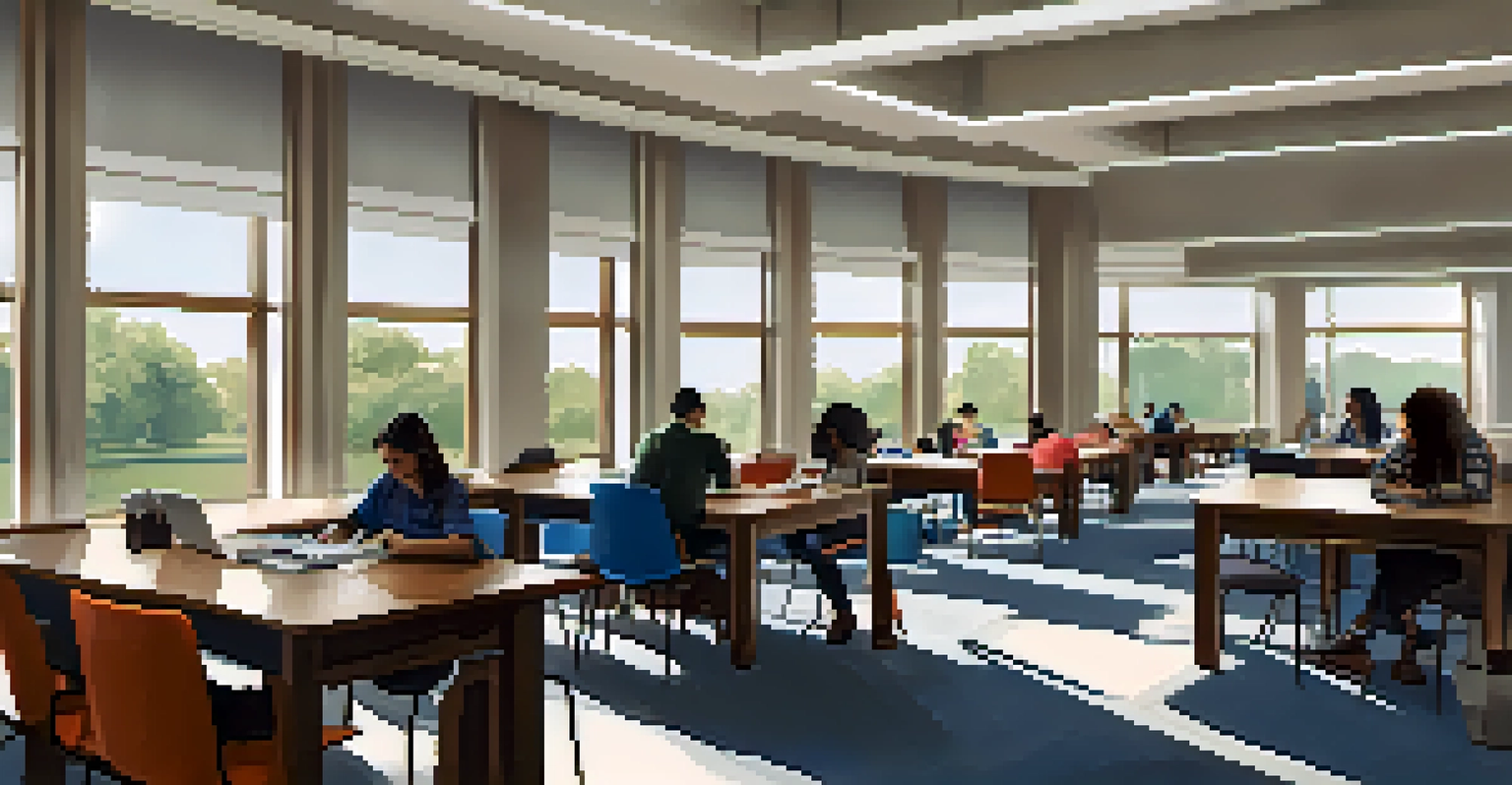 A cozy study area in the University of Memphis library with students studying together in a bright and inviting environment.