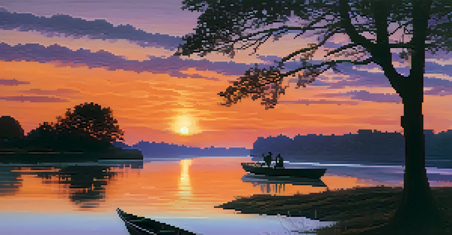 The Mississippi River at sunset, with vibrant reflections and a small boat symbolizing the quest for freedom.