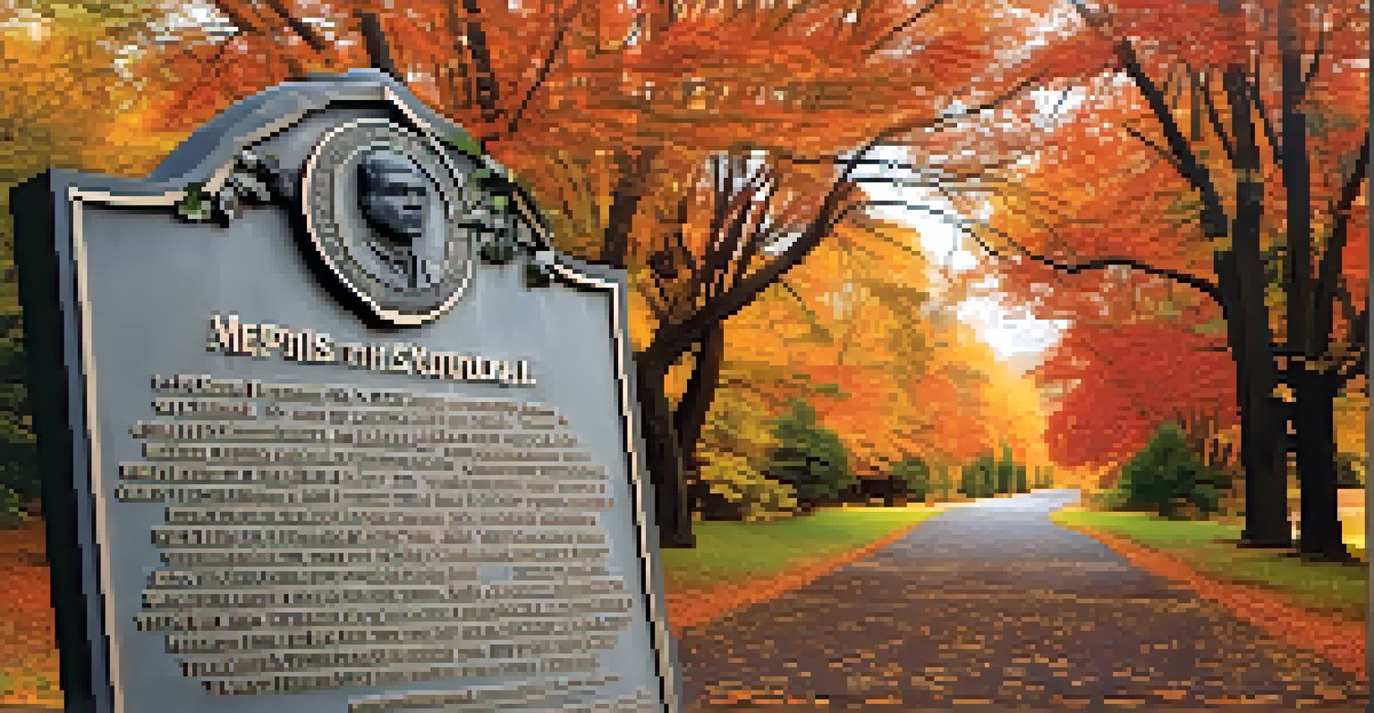 A close-up of an informative plaque on the Memphis Freedom National Historic Trail surrounded by colorful autumn leaves.