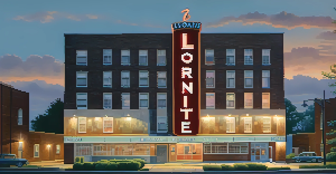 A sunset view of the Lorraine Motel, highlighting its historical significance with flowers and candles in front.