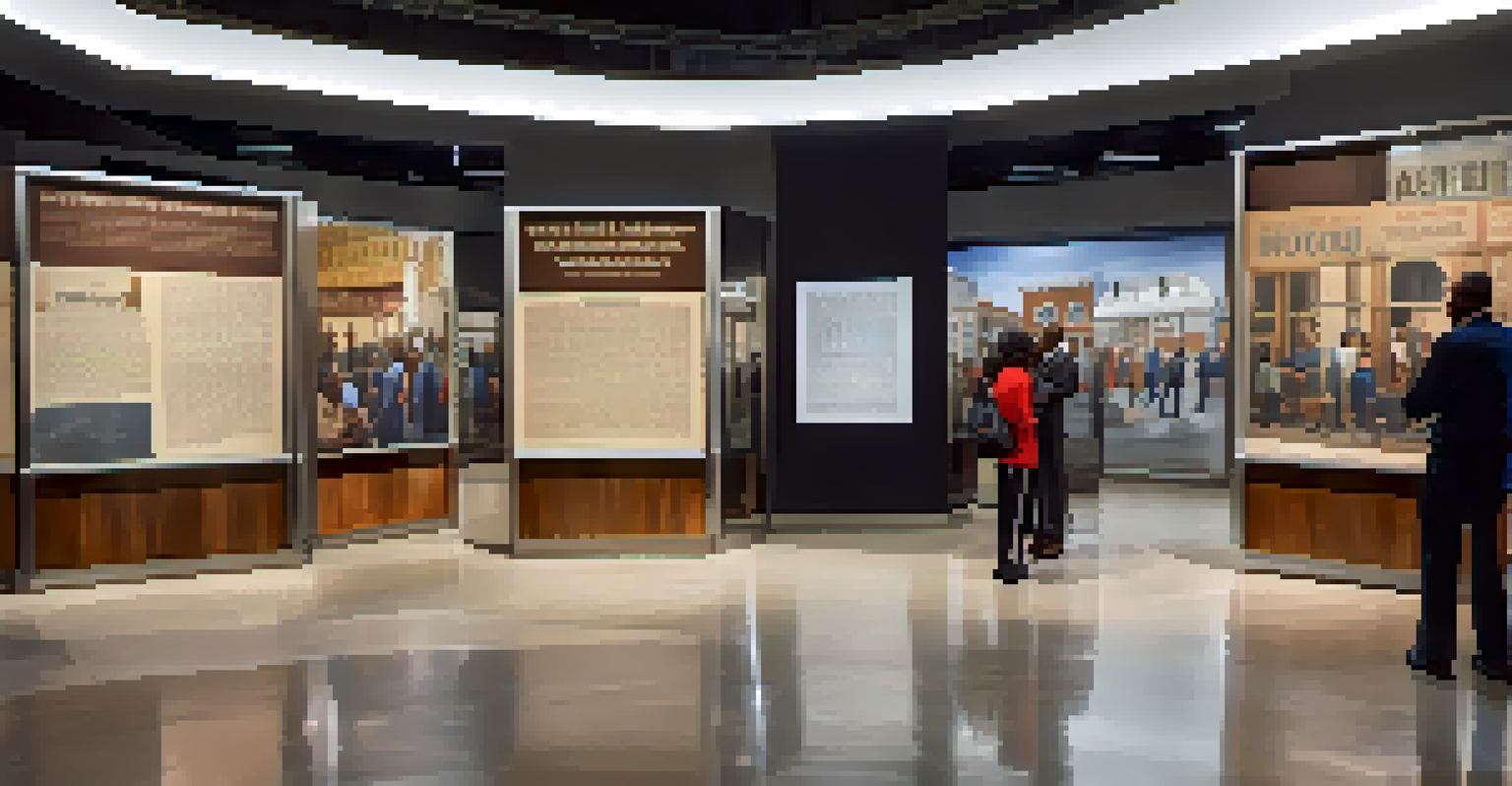 An interior exhibit of the National Civil Rights Museum showing artifacts and photographs from the Montgomery Bus Boycott, with visitors exploring the displays.