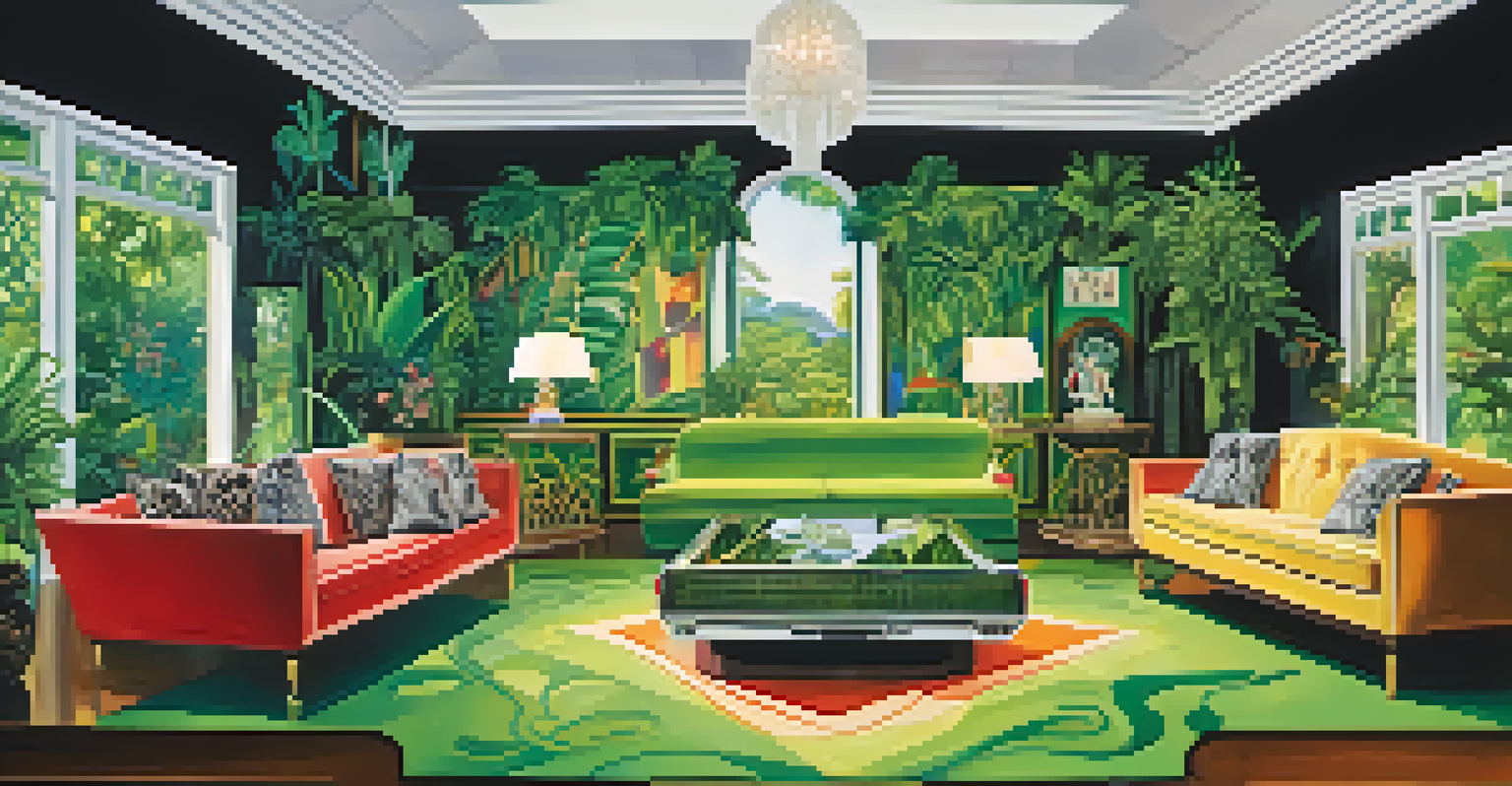 The colorful and lavish interior of Elvis Presley's Jungle Room at Graceland, highlighting its unique decor.