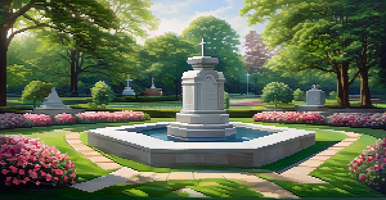 The Meditation Garden at Graceland, showcasing Elvis Presley's grave with flowers and notes, surrounded by lush greenery.