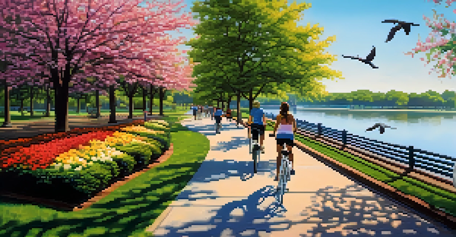 People engaging in outdoor activities along the greenway of Memphis Riverfront Parks, with the river and blue skies in the background.