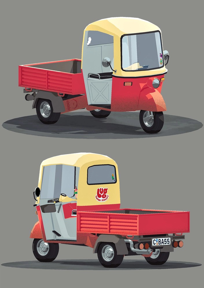 Stylized 3D model of an auto rickshaw