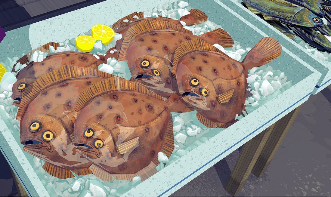 3D illustration of sole fish on ice