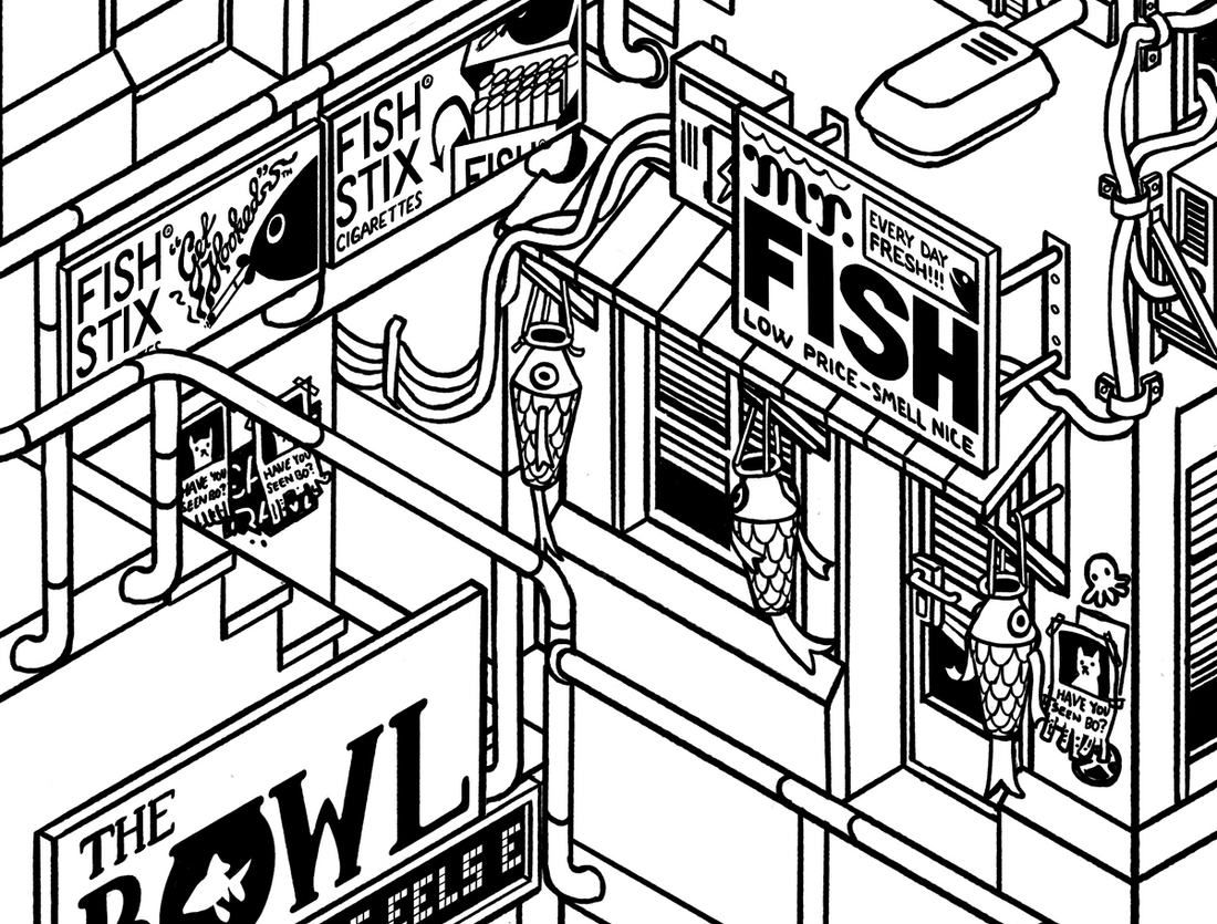 Drawing of fishmonger’s shop