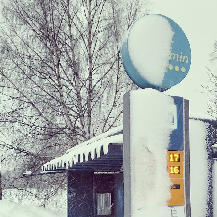 Snowed down bus and tram stop, Disen, Oslo