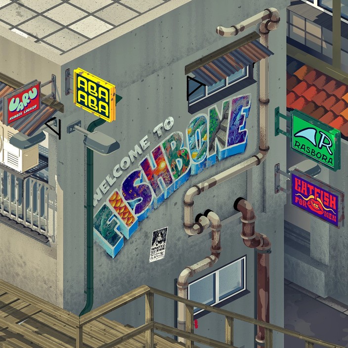 Mural welcoming visitors to Fishbone