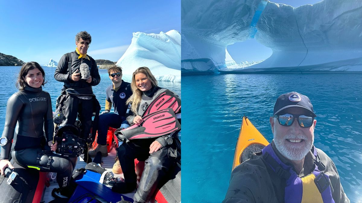 Cléo Campe, Sylvestre Campe, Sebastian Sanchez, and Karina Oliani explore the Arctic underwater world. Keith Tuffley investigates an iceberg by sea kayak